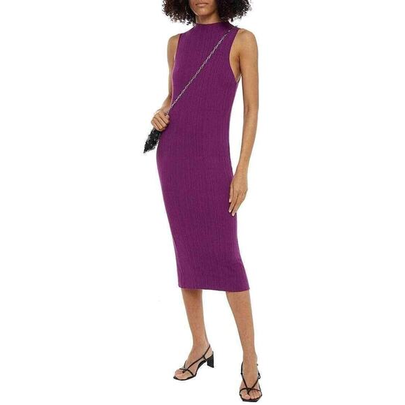 NINETY PERCENT NEW $255 Ribbed Racer Front Midi Dress in Violet Small - Picture 1 of 3